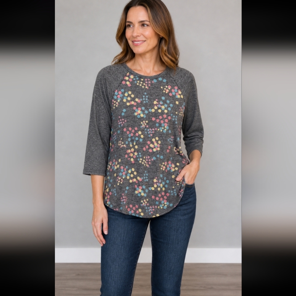 LULAROE Large Randy Heathered Gray Dot Pattern